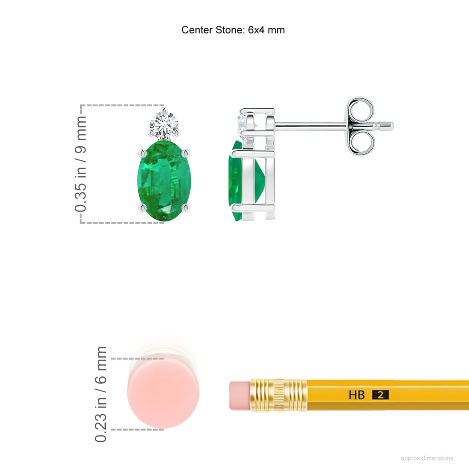 6x4mm AA Basket-Set Oval Emerald Stud Earrings with Diamond in P950 Platinum ruler