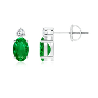 6x4mm AAAA Basket-Set Oval Emerald Stud Earrings with Diamond in P950 Platinum