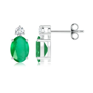 7x5mm A Basket-Set Oval Emerald Stud Earrings with Diamond in P950 Platinum