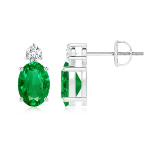 7x5mm AAA Basket-Set Oval Emerald Stud Earrings with Diamond in P950 Platinum