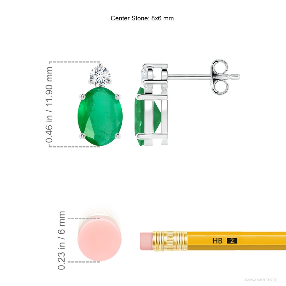 8x6mm A Basket-Set Oval Emerald Stud Earrings with Diamond in White Gold ruler