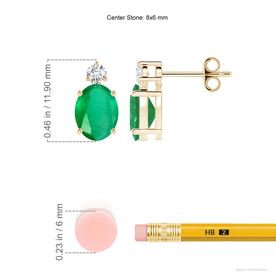 8x6mm A Basket-Set Oval Emerald Stud Earrings with Diamond in Yellow Gold ruler