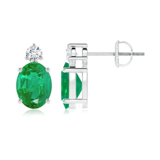 8x6mm AA Basket-Set Oval Emerald Stud Earrings with Diamond in P950 Platinum