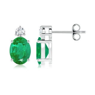 8x6mm AA Basket-Set Oval Emerald Stud Earrings with Diamond in White Gold