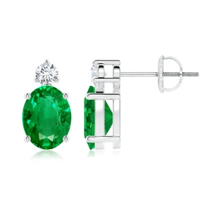 8x6mm AAA Basket-Set Oval Emerald Stud Earrings with Diamond in P950 Platinum