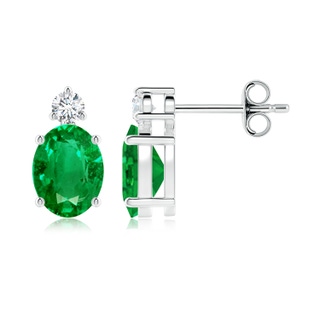 8x6mm AAA Basket-Set Oval Emerald Stud Earrings with Diamond in P950 Platinum