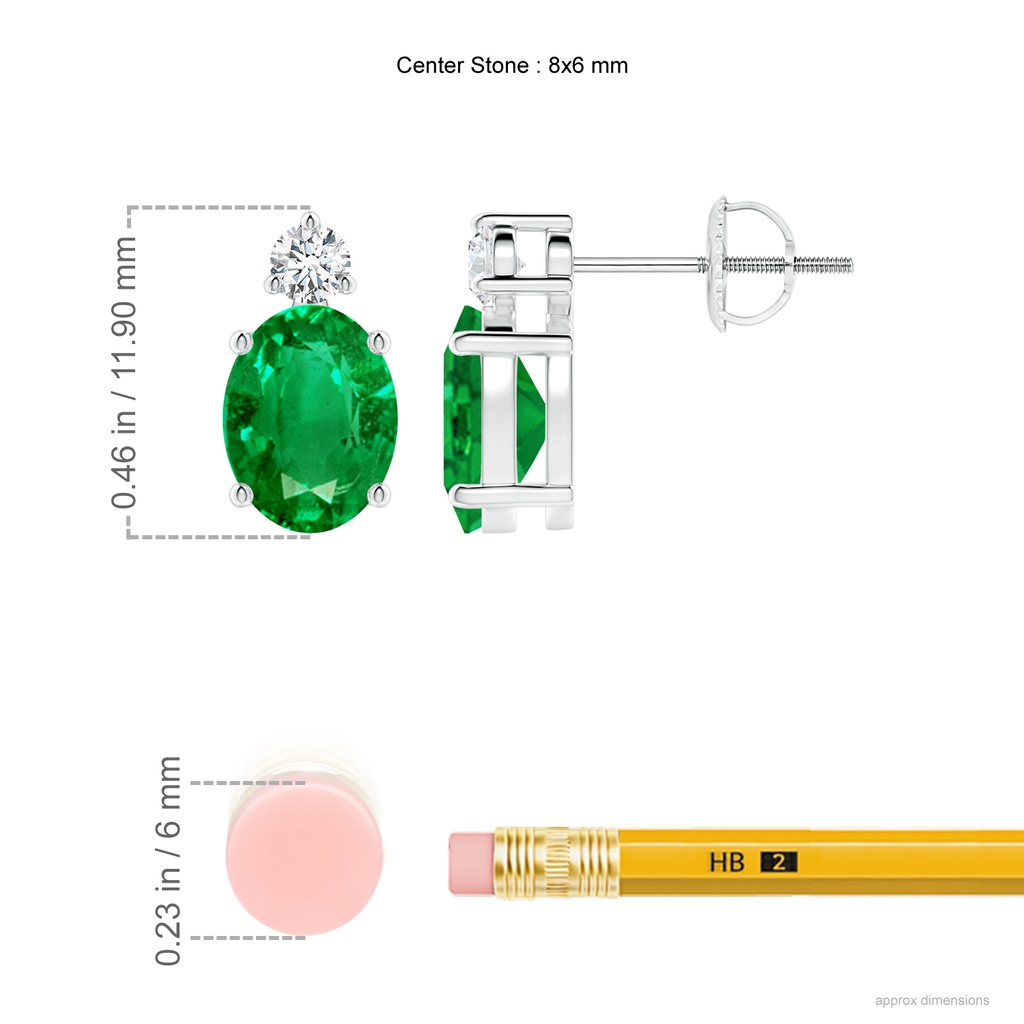 8x6mm AAA Basket-Set Oval Emerald Stud Earrings with Diamond in P950 Platinum ruler
