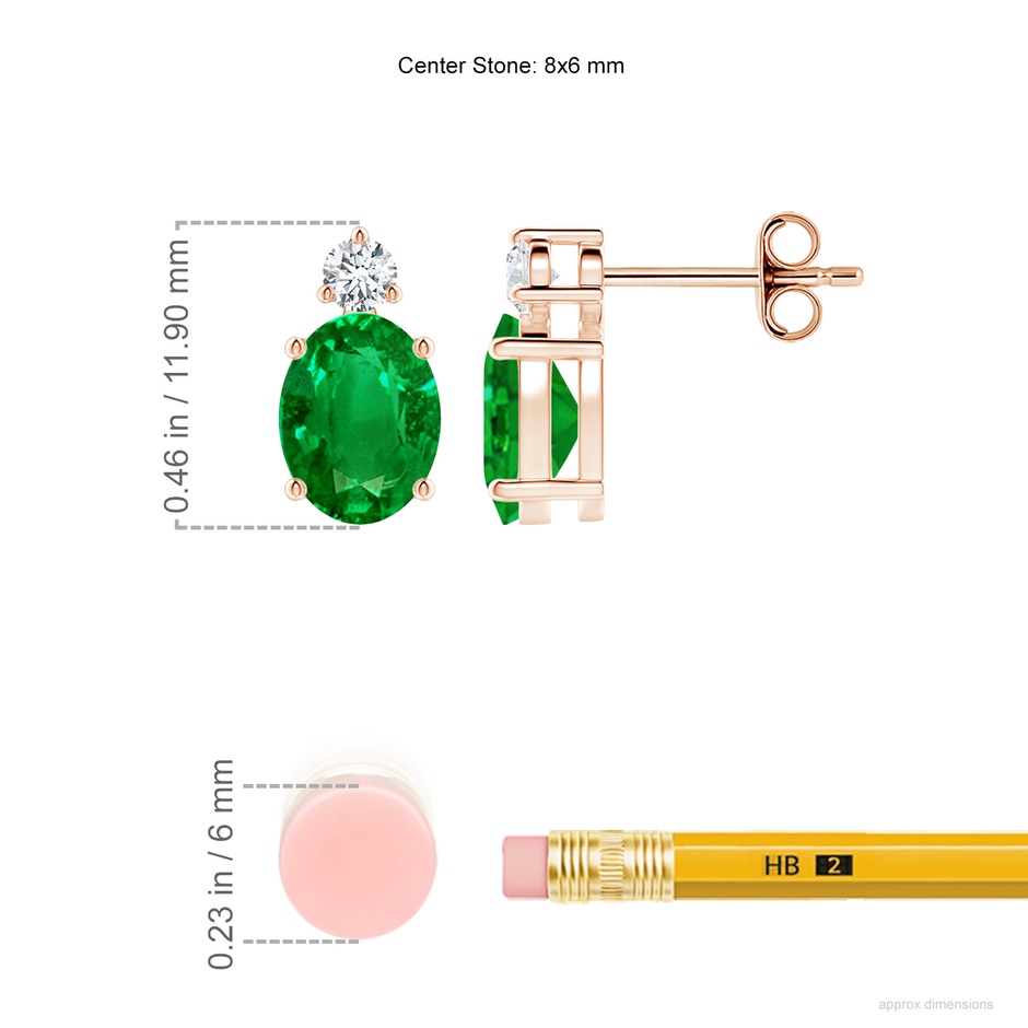 8x6mm AAAA Basket-Set Oval Emerald Stud Earrings with Diamond in Rose Gold ruler