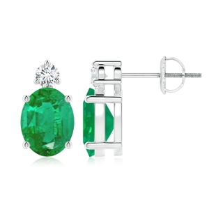 9x7mm AA Basket-Set Oval Emerald Stud Earrings with Diamond in P950 Platinum