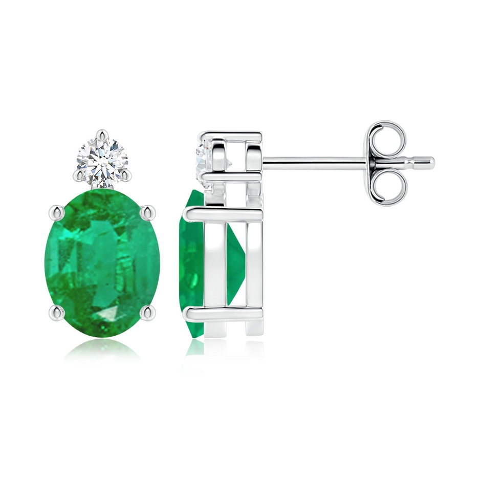 9x7mm AA Basket-Set Oval Emerald Stud Earrings with Diamond in P950 Platinum 