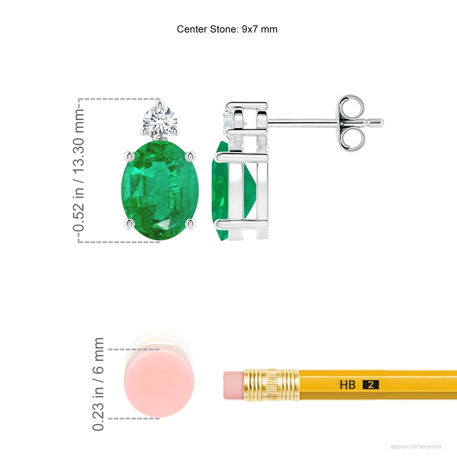 9x7mm AA Basket-Set Oval Emerald Stud Earrings with Diamond in P950 Platinum ruler