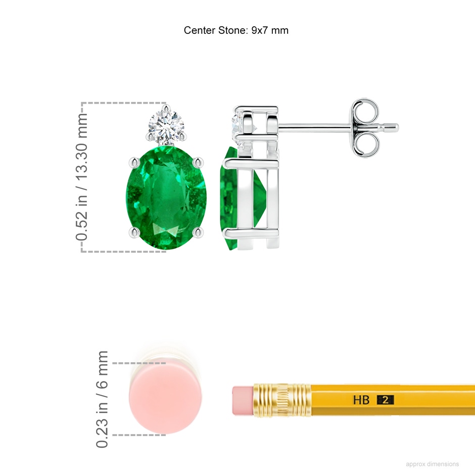 9x7mm AAA Basket-Set Oval Emerald Stud Earrings with Diamond in P950 Platinum ruler