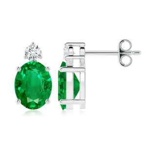 9x7mm AAA Basket-Set Oval Emerald Stud Earrings with Diamond in S999 Silver