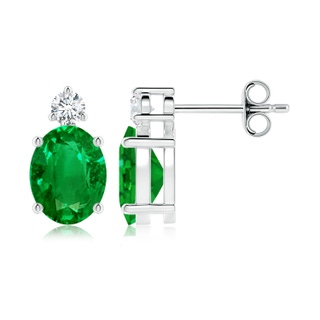 9x7mm AAAA Basket-Set Oval Emerald Stud Earrings with Diamond in P950 Platinum