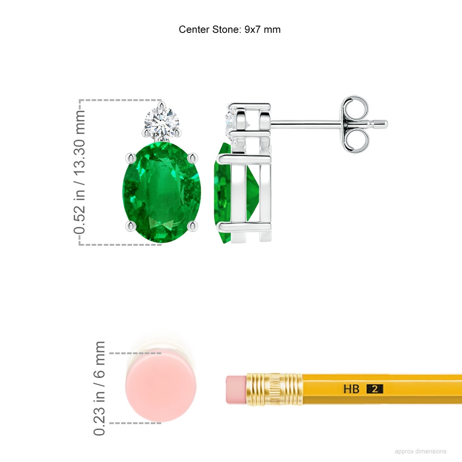 9x7mm AAAA Basket-Set Oval Emerald Stud Earrings with Diamond in P950 Platinum ruler