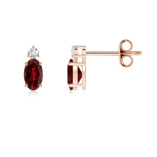 5x3mm AAAA Basket-Set Oval Garnet Stud Earrings with Diamond in Rose Gold