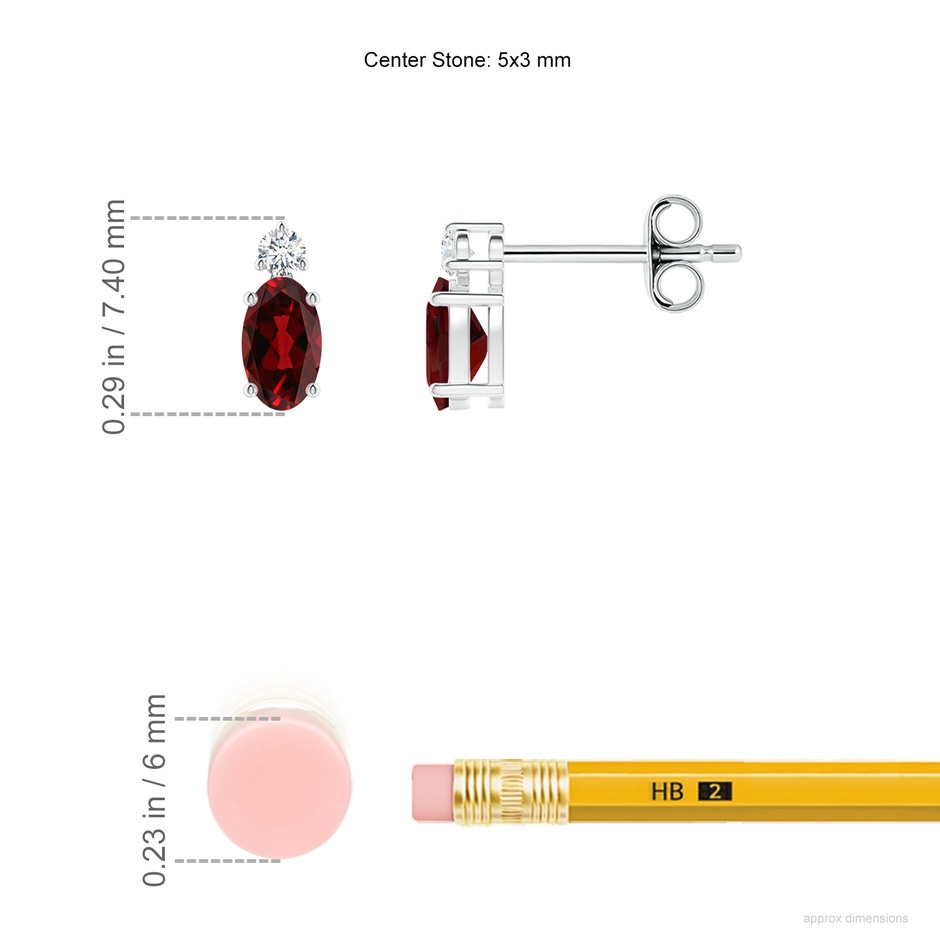 5x3mm AAAA Basket-Set Oval Garnet Stud Earrings with Diamond in S999 Silver ruler