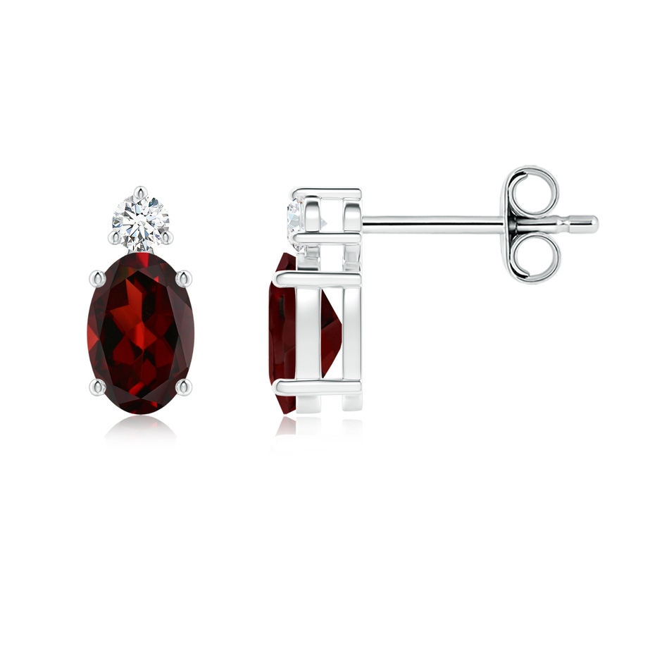 6x4mm AAA Basket-Set Oval Garnet Stud Earrings with Diamond in S999 Silver 