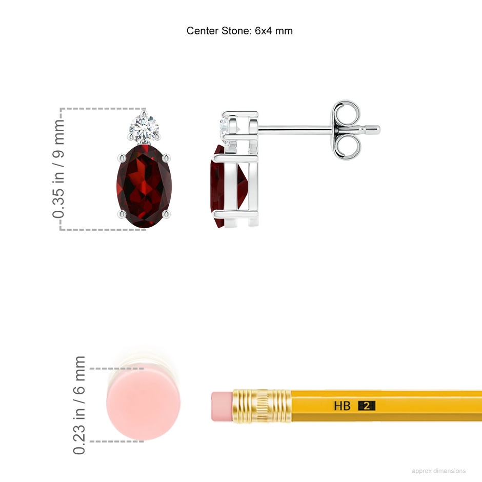 6x4mm AAA Basket-Set Oval Garnet Stud Earrings with Diamond in S999 Silver ruler