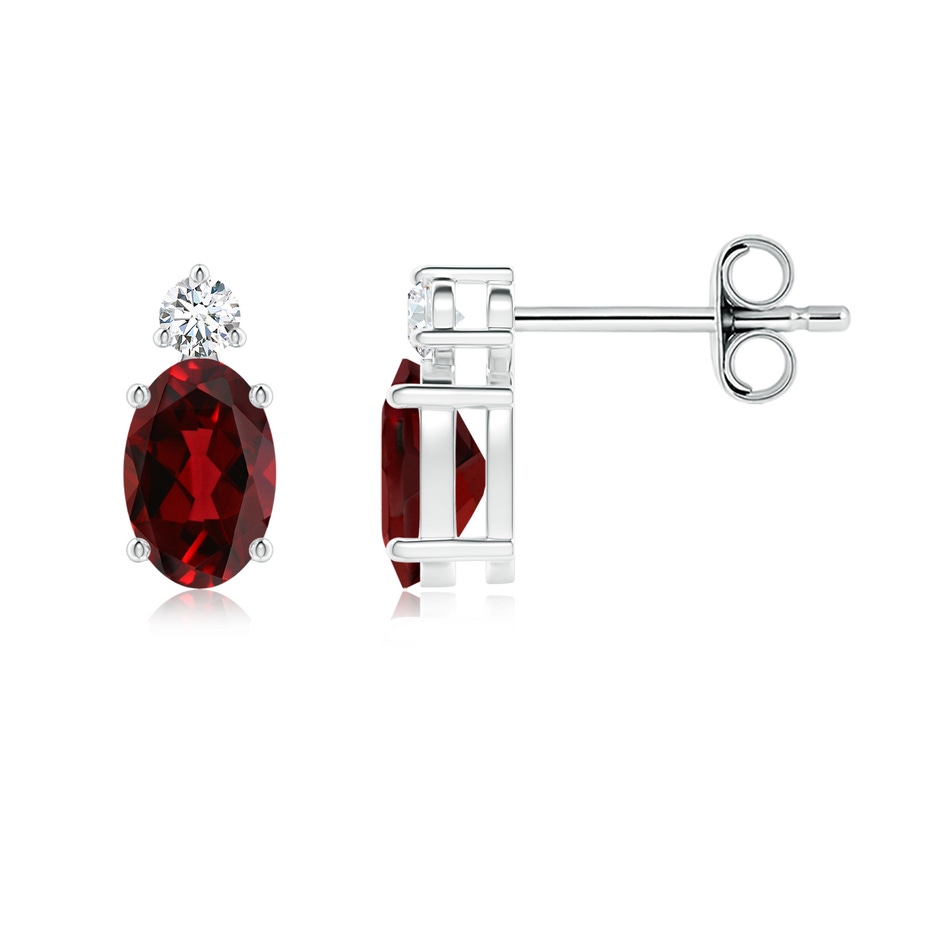 6x4mm AAAA Basket-Set Oval Garnet Stud Earrings with Diamond in P950 Platinum 
