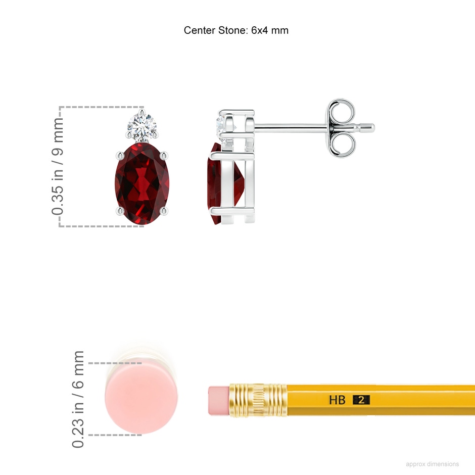 6x4mm AAAA Basket-Set Oval Garnet Stud Earrings with Diamond in P950 Platinum ruler