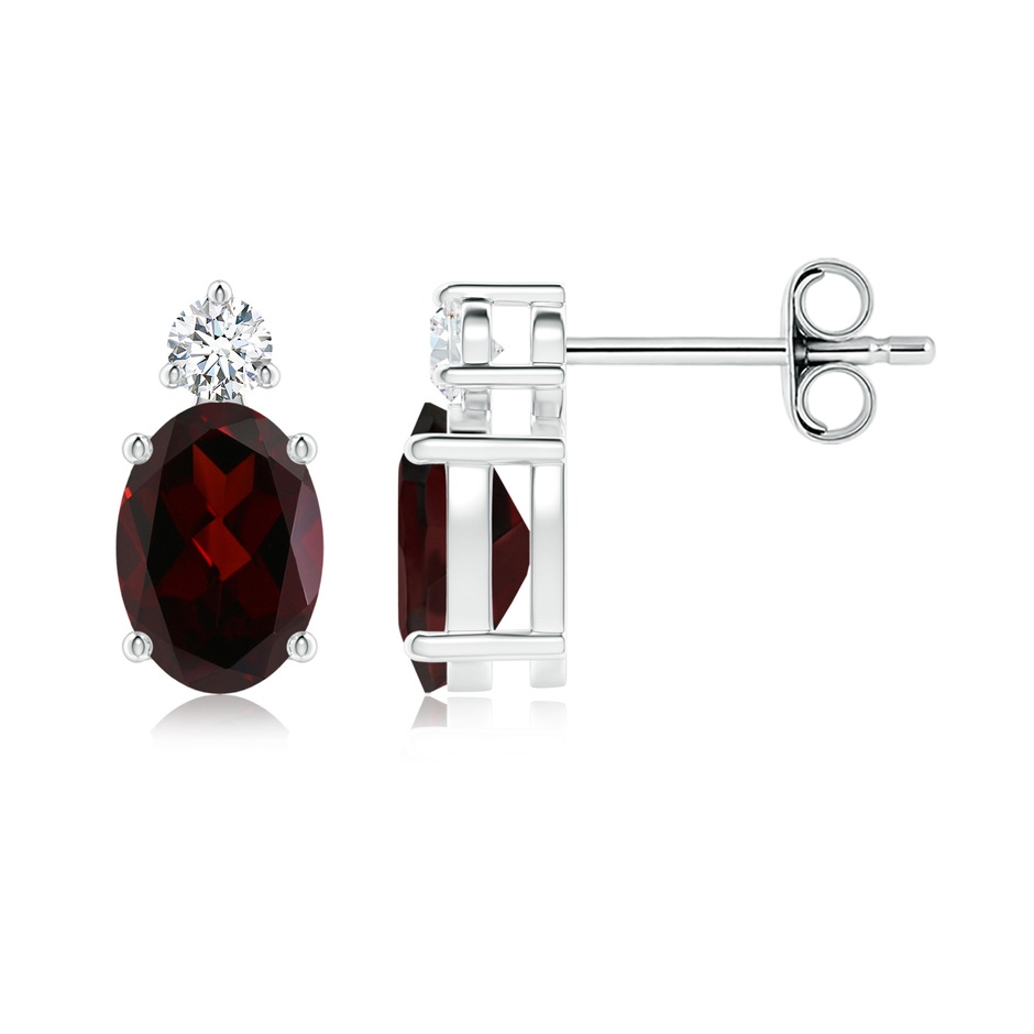 7x5mm A Basket-Set Oval Garnet Stud Earrings with Diamond in P950 Platinum 