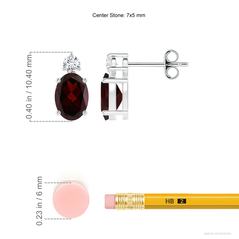 7x5mm A Basket-Set Oval Garnet Stud Earrings with Diamond in P950 Platinum ruler