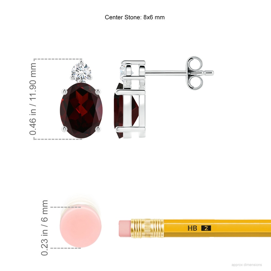 8x6mm A Basket-Set Oval Garnet Stud Earrings with Diamond in P950 Platinum ruler