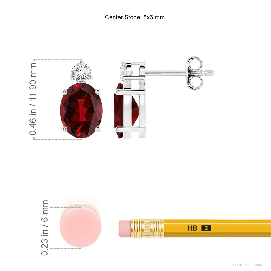 8x6mm AAAA Basket-Set Oval Garnet Stud Earrings with Diamond in P950 Platinum ruler