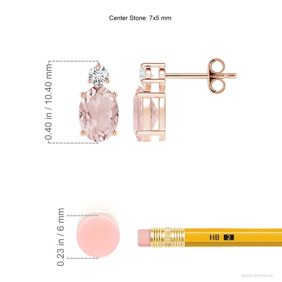 7x5mm A Basket-Set Oval Morganite Stud Earrings with Diamond in Rose Gold ruler