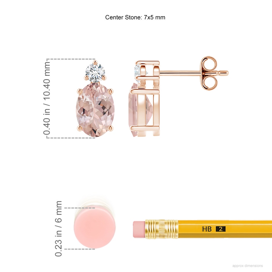 7x5mm AA Basket-Set Oval Morganite Stud Earrings with Diamond in Rose Gold ruler