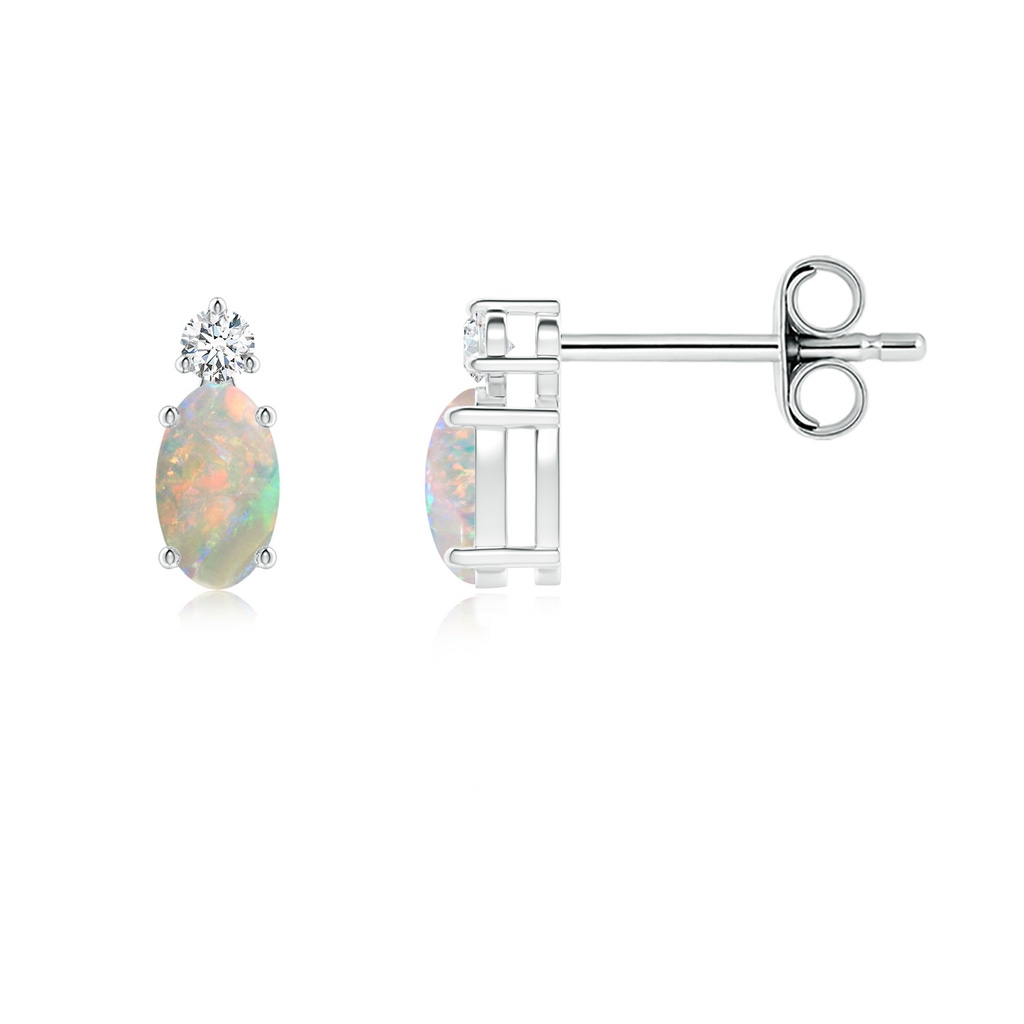 5x3mm AAAA Basket-Set Oval Opal Stud Earrings with Diamond in P950 Platinum