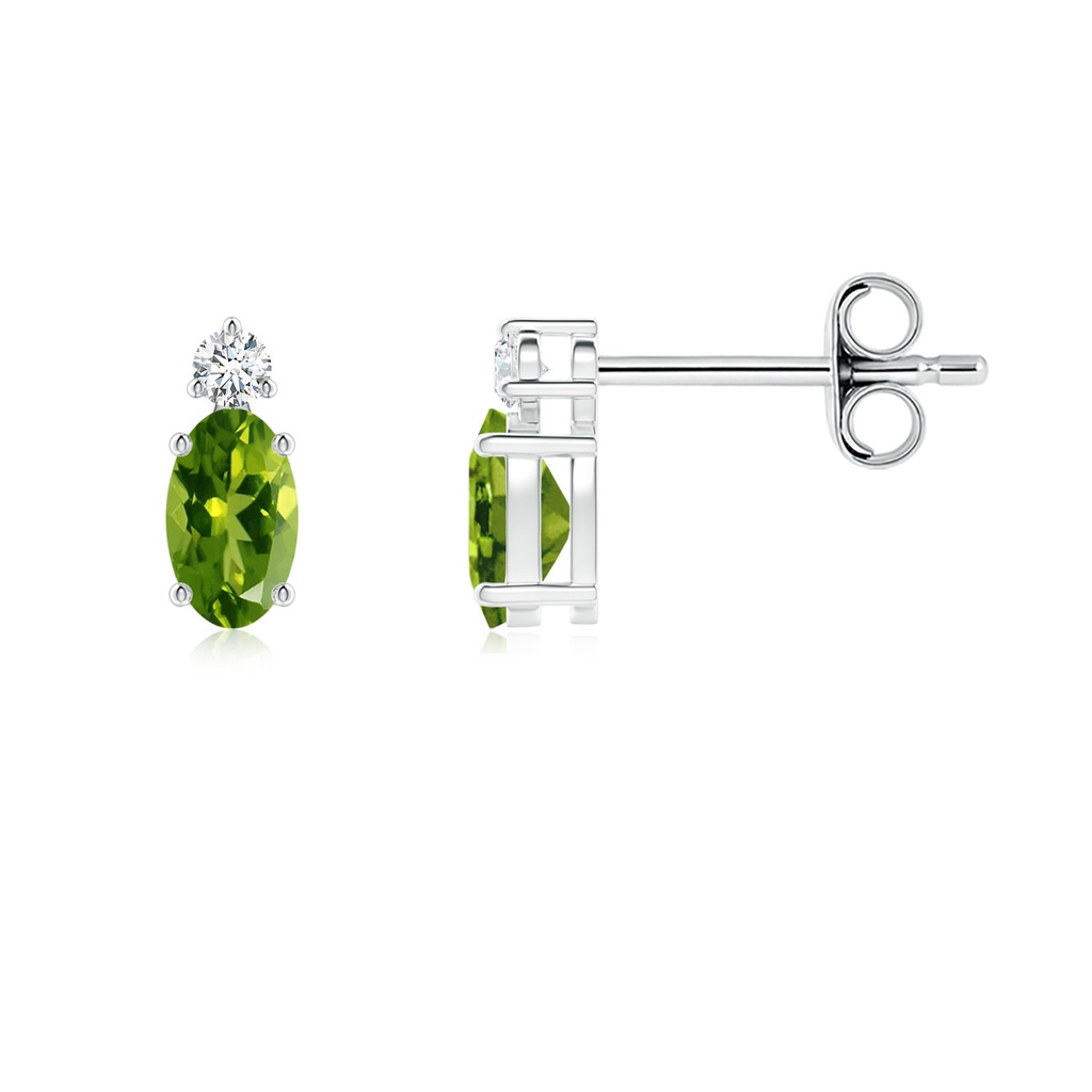 5x3mm AAAA Basket-Set Oval Peridot Stud Earrings with Diamond in S999 Silver