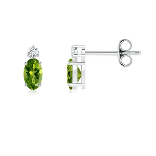 5x3mm AAAA Basket-Set Oval Peridot Stud Earrings with Diamond in White Gold