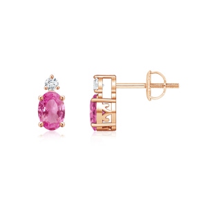 5x3mm AAA Basket-Set Oval Pink Sapphire Stud Earrings with Diamond in Rose Gold
