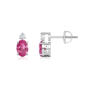 5x3mm AAAA Basket-Set Oval Pink Sapphire Stud Earrings with Diamond in P950 Platinum