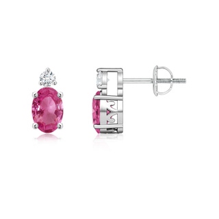 6x4mm AAAA Basket-Set Oval Pink Sapphire Stud Earrings with Diamond in P950 Platinum