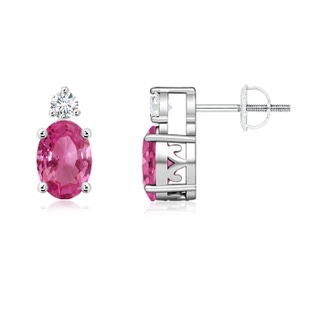 7x5mm AAAA Basket-Set Oval Pink Sapphire Stud Earrings with Diamond in P950 Platinum