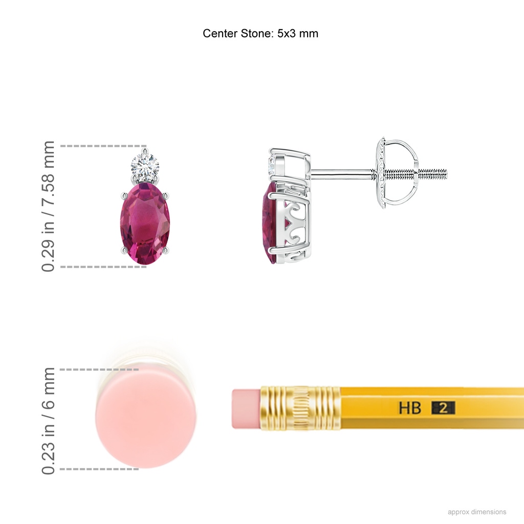 5x3mm AAAA Basket-Set Oval Pink Tourmaline Stud Earrings with Diamond in P950 Platinum Product Image