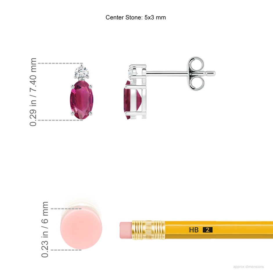 5x3mm AAAA Basket-Set Oval Pink Tourmaline Stud Earrings with Diamond in P950 Platinum ruler
