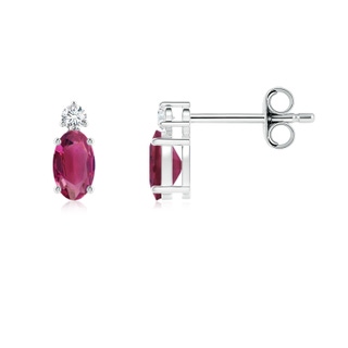 5x3mm AAAA Basket-Set Oval Pink Tourmaline Stud Earrings with Diamond in White Gold