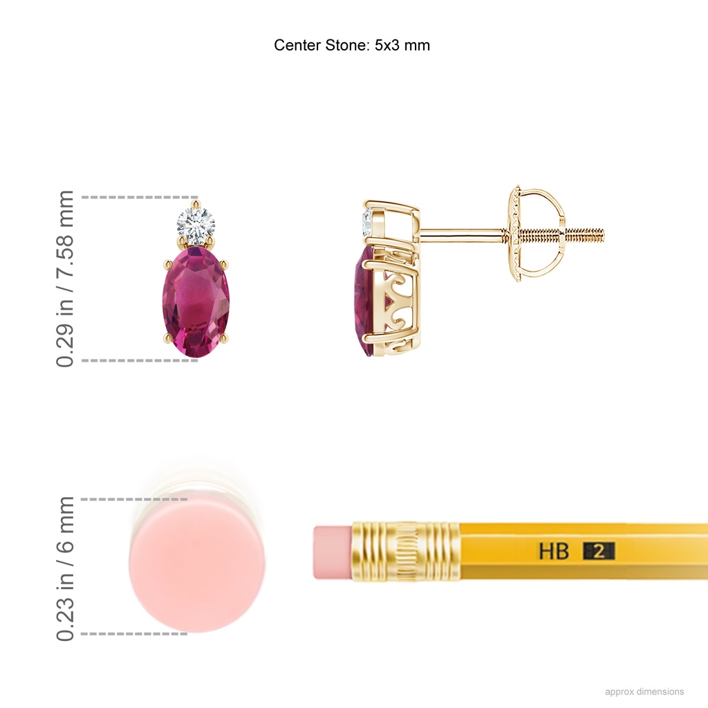 5x3mm AAAA Basket-Set Oval Pink Tourmaline Stud Earrings with Diamond in Yellow Gold Product Image