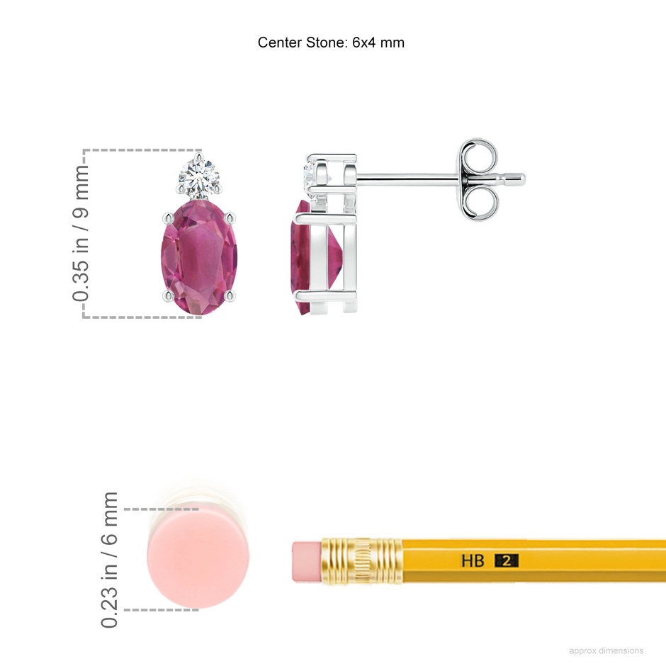 6x4mm AAA Basket-Set Oval Pink Tourmaline Stud Earrings with Diamond in White Gold ruler