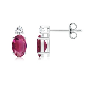 6x4mm AAAA Basket-Set Oval Pink Tourmaline Stud Earrings with Diamond in P950 Platinum