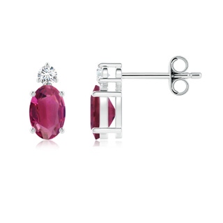 6x4mm AAAA Basket-Set Oval Pink Tourmaline Stud Earrings with Diamond in White Gold
