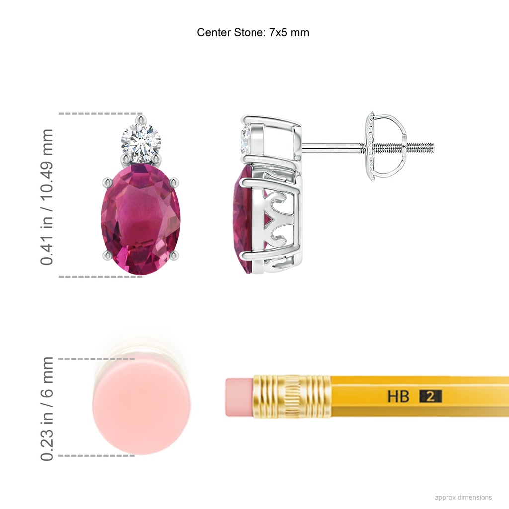 7x5mm AAAA Basket-Set Oval Pink Tourmaline Stud Earrings with Diamond in P950 Platinum Product Image