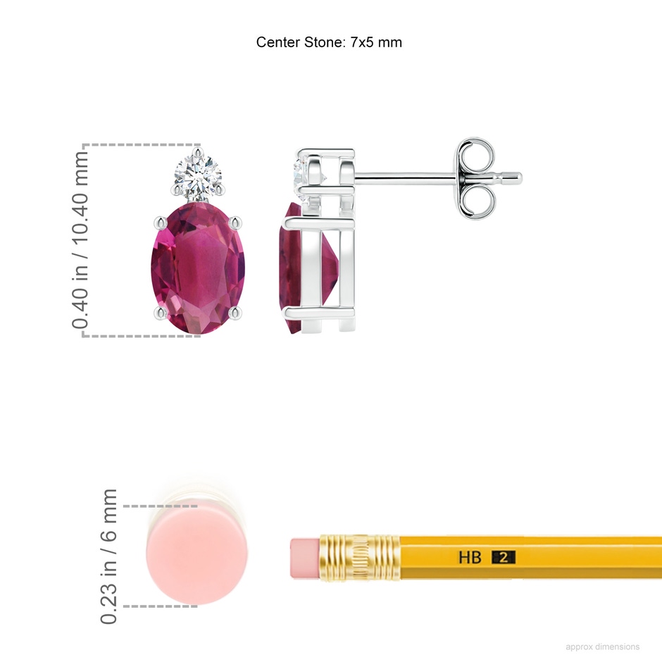 7x5mm AAAA Basket-Set Oval Pink Tourmaline Stud Earrings with Diamond in P950 Platinum ruler