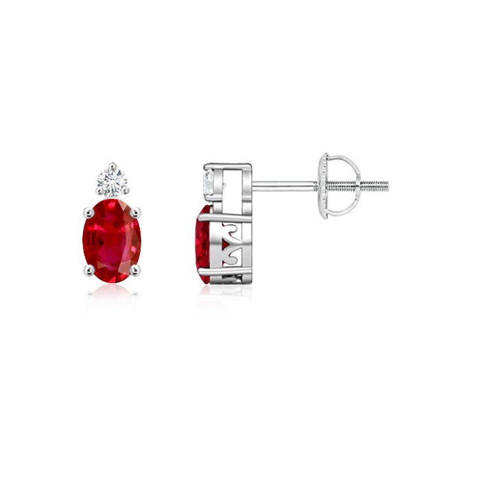 Basket-Set Oval Ruby Stud Earrings with Diamond | Angara