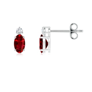 5x3mm AAAA Basket-Set Oval Ruby Stud Earrings with Diamond in P950 Platinum