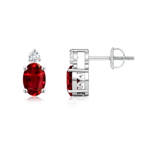 6x4mm AAAA Basket-Set Oval Ruby Stud Earrings with Diamond in P950 Platinum